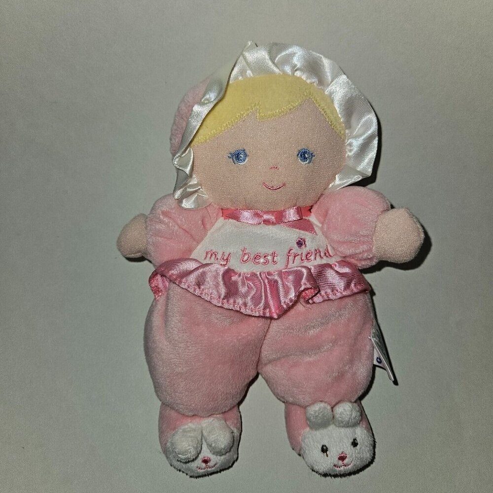 Garanimals My Best Friend Pink Plush Baby Doll Rattle Lovey Blond Hair Blue Eyes